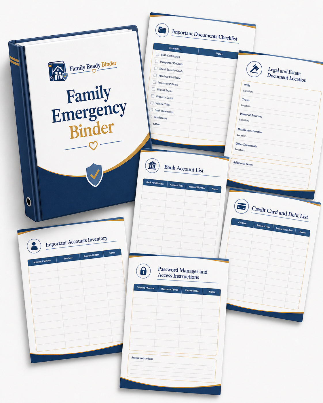 Important documents and account worksheet preview pages